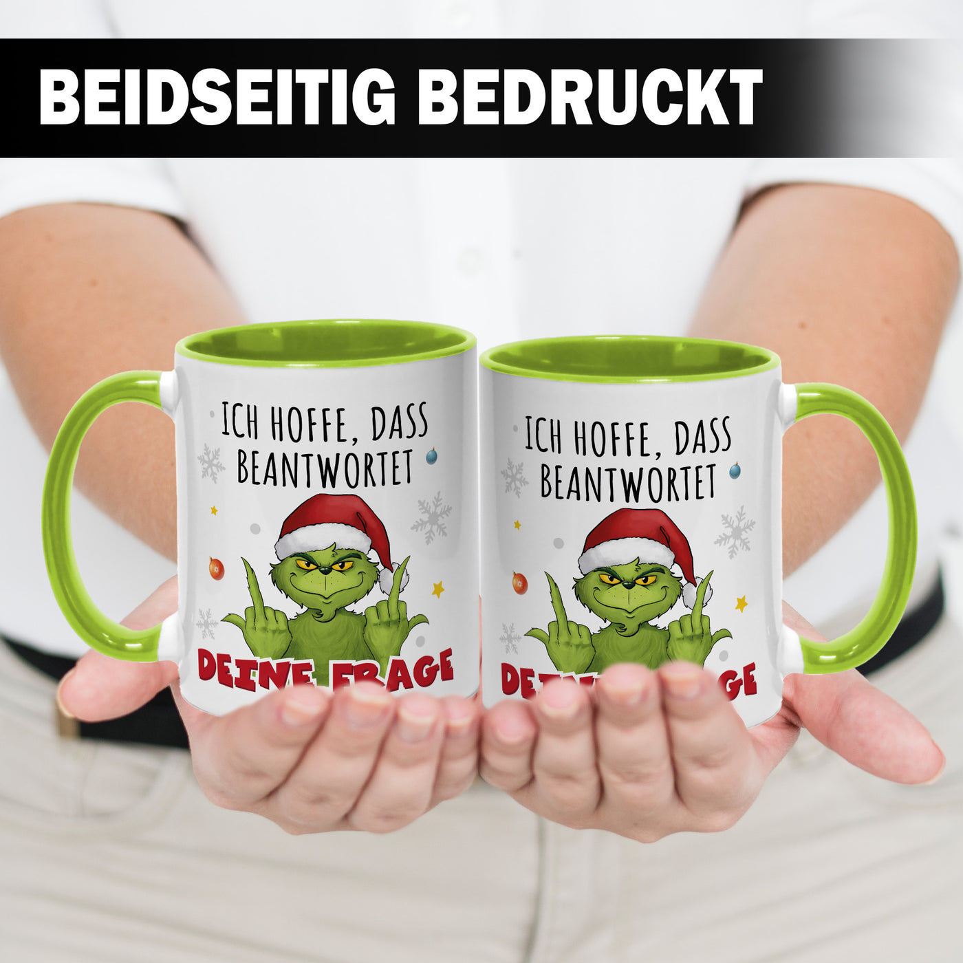 Tasse - Grinch - Ich hoffe, dass beantwortet Deine Frage (Mittelfinger)