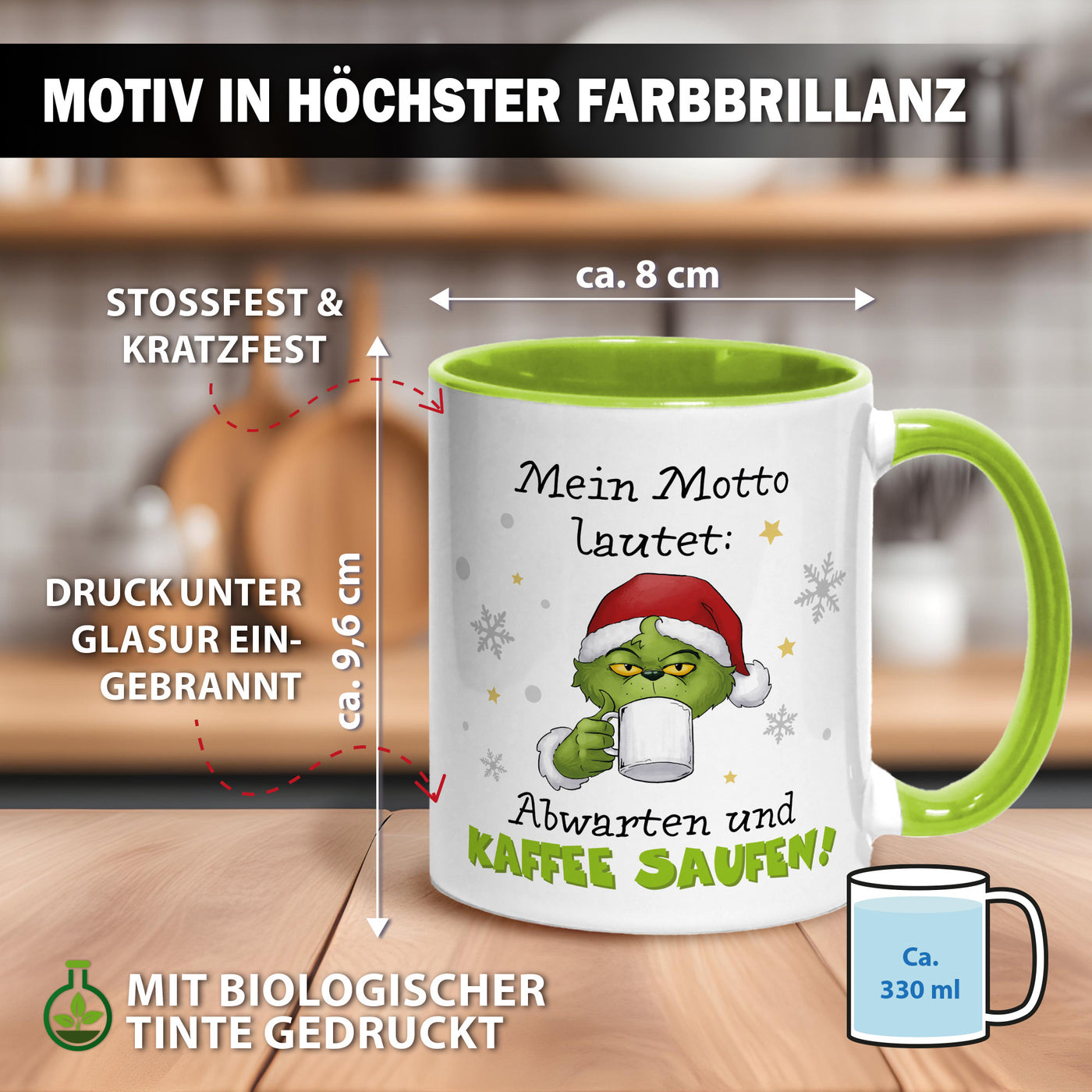 Tasse - Grinch - Mein Motto lautet: Abwarten und Kaffee saufen!