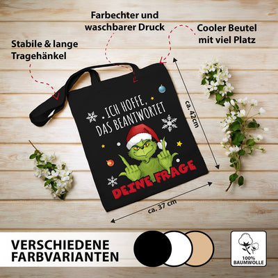 Baumwolltasche - Grinch - Ich hoffe, das beantwortet Deine Frage (Mittelfinger)