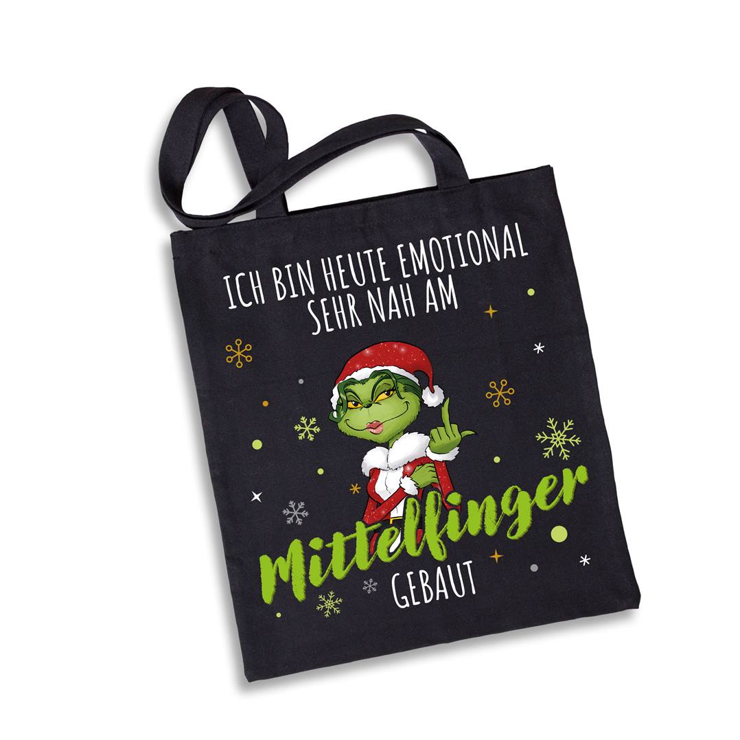 Baumwolltasche - Miss Grinch - Ich bin heute emotional sehr nah am Mittelfinger gebaut