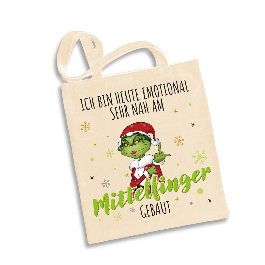 Baumwolltasche - Miss Grinch - Ich bin heute emotional sehr nah am Mittelfinger gebaut