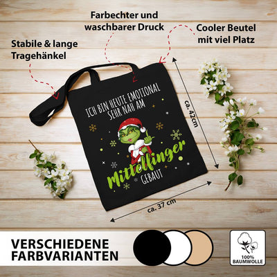 Baumwolltasche - Miss Grinch - Ich bin heute emotional sehr nah am Mittelfinger gebaut