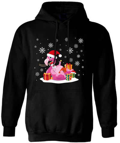 Hoodie - Weihnachtsmann im Flamingo-Schwimmring