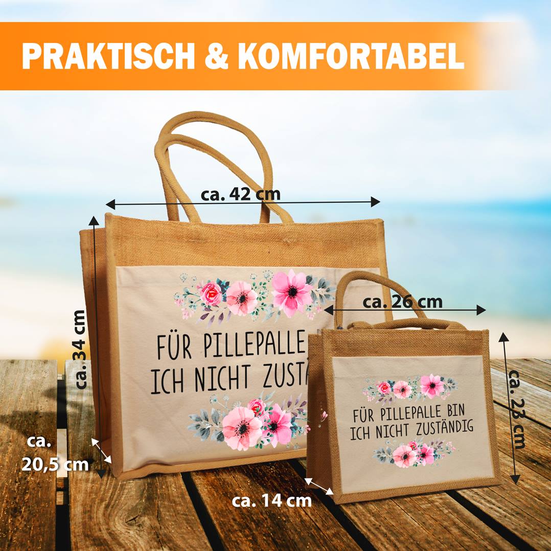 Jutetasche - Für Pillepalle bin ich nicht zuständig - blumig