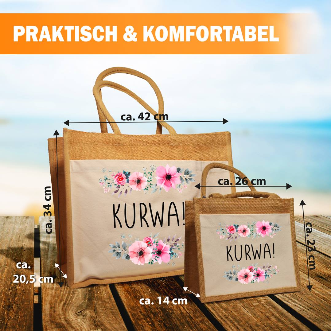 Jutetasche - Kurwa! - blumig