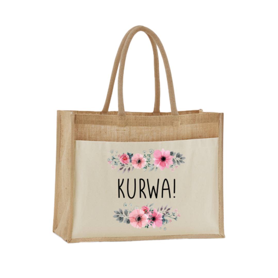 Jutetasche - Kurwa! - blumig