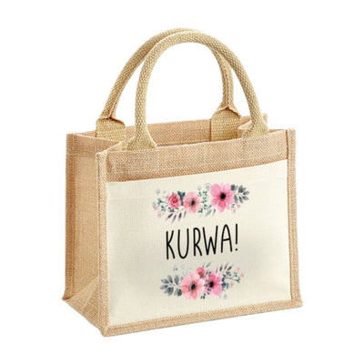 Jutetasche - Kurwa! - blumig