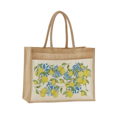 Jutetasche - Mediterranes Zitronen Motiv (blau)