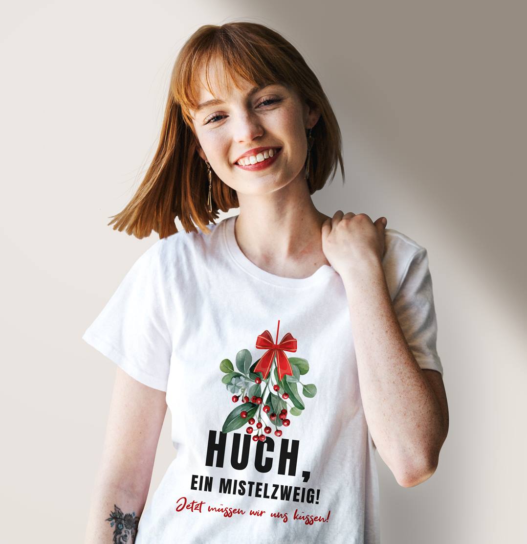 T-Shirt Damen - Huch, ein Mistelzweig! Jetzt müssen wir uns küssen!