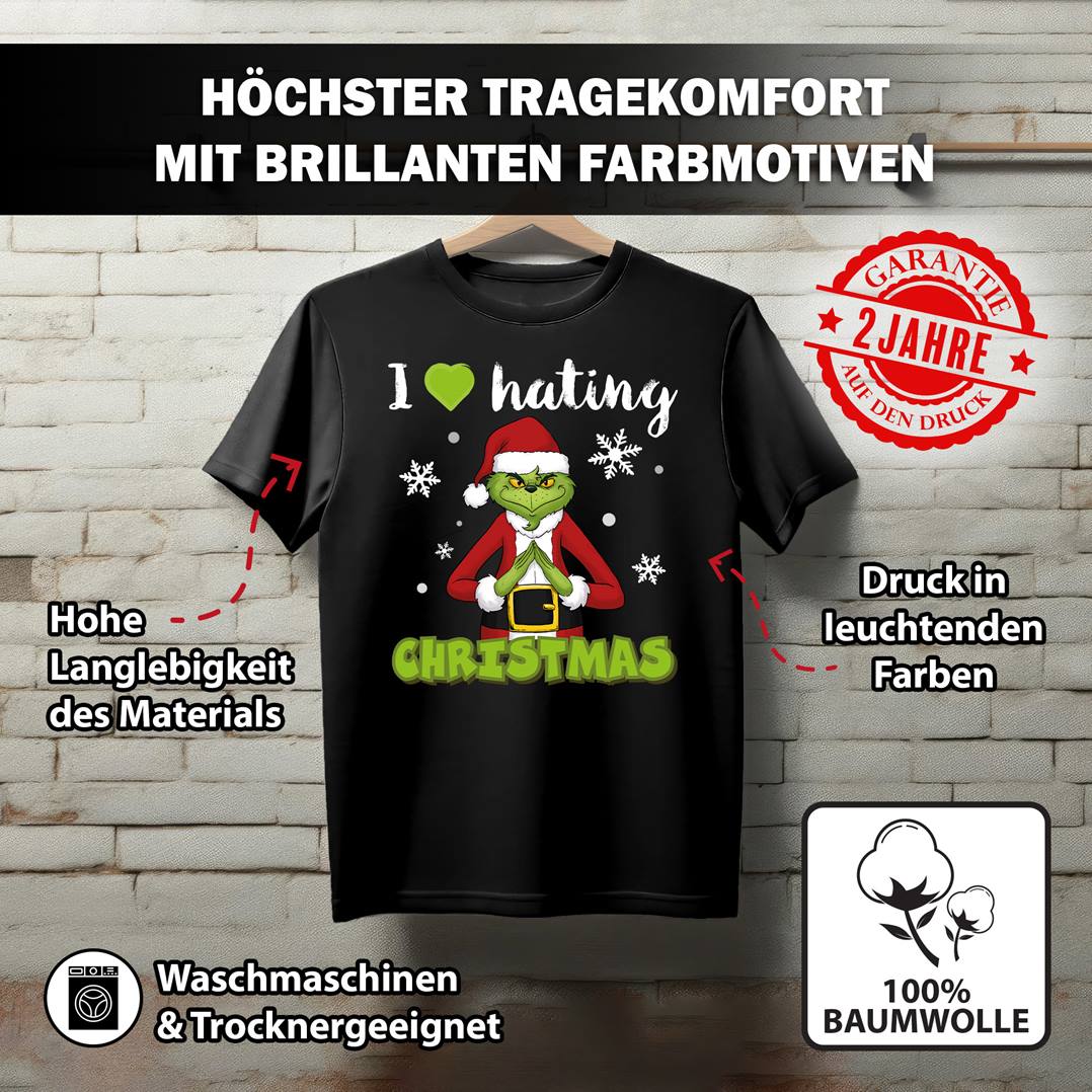 T-Shirt Damen - Grinch - I love hating Christmas