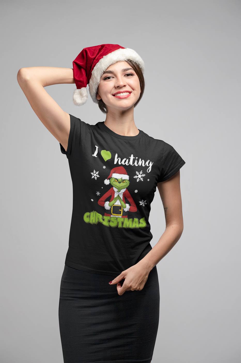 T-Shirt Damen - Grinch - I love hating Christmas