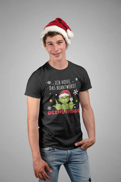 T-Shirt Herren - Grinch - Ich hoffe, das beantwortet Deine Frage (Mittelfinger)