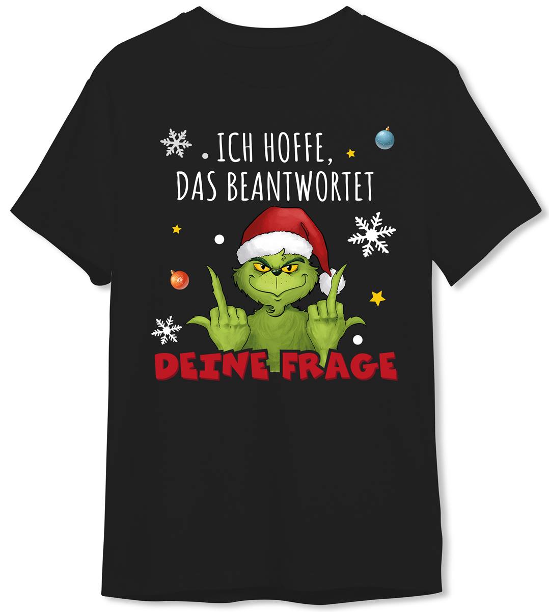 T-Shirt Herren - Grinch - Ich hoffe, das beantwortet Deine Frage (Mittelfinger)