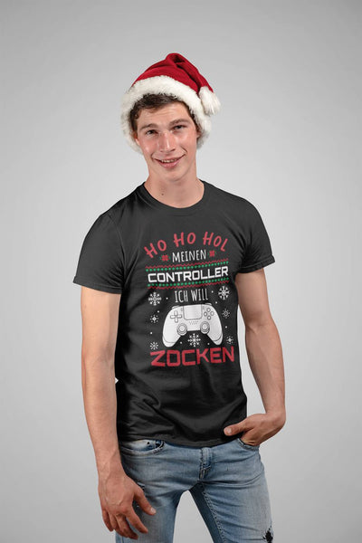 T-Shirt Herren - Ho Ho Hol meinen Controller, ich will zocken