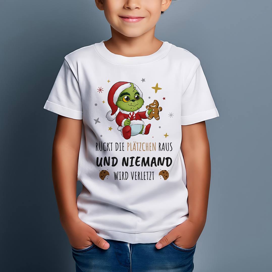 T-Shirt Kinder - Baby Grinch - Rückt die Plätzchen raus und niemand wird verletzt