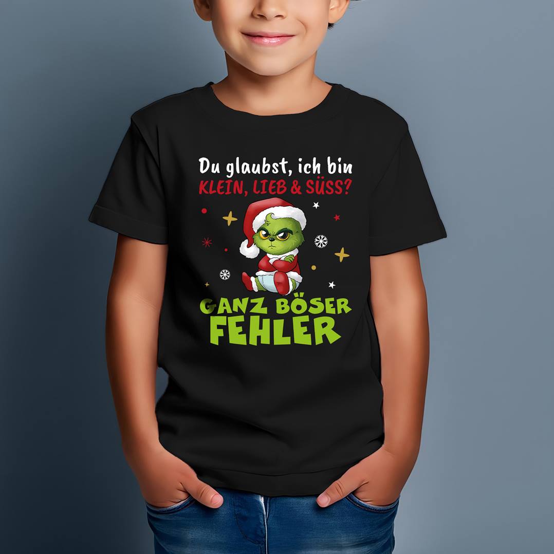 T-Shirt Kinder - Baby Grinch - Du glaubst, ich bin klein, lieb & süss? Ganz böser Fehler