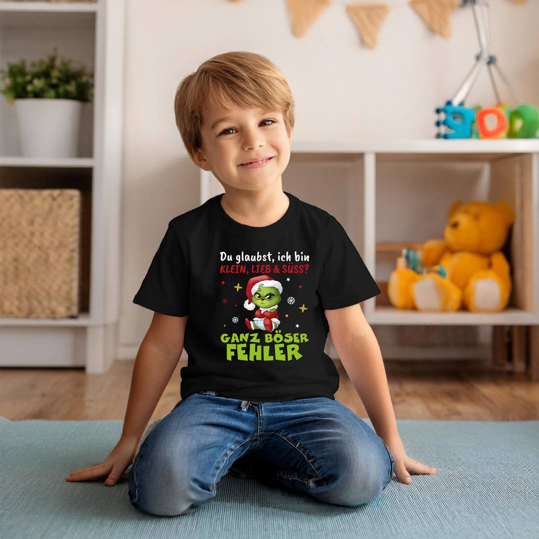 T-Shirt Kinder - Baby Grinch - Du glaubst, ich bin klein, lieb & süss? Ganz böser Fehler