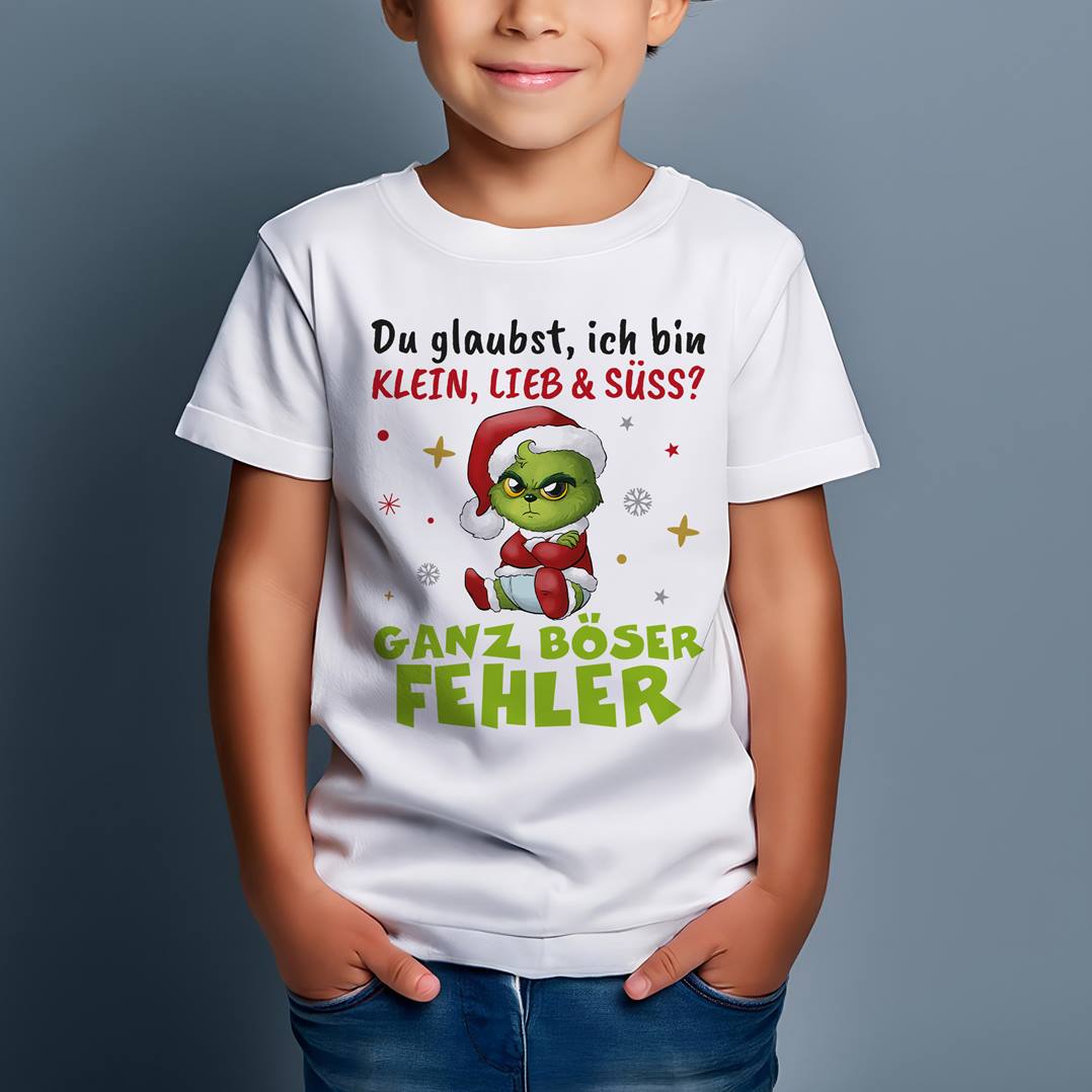 T-Shirt Kinder - Baby Grinch - Du glaubst, ich bin klein, lieb & süss? Ganz böser Fehler