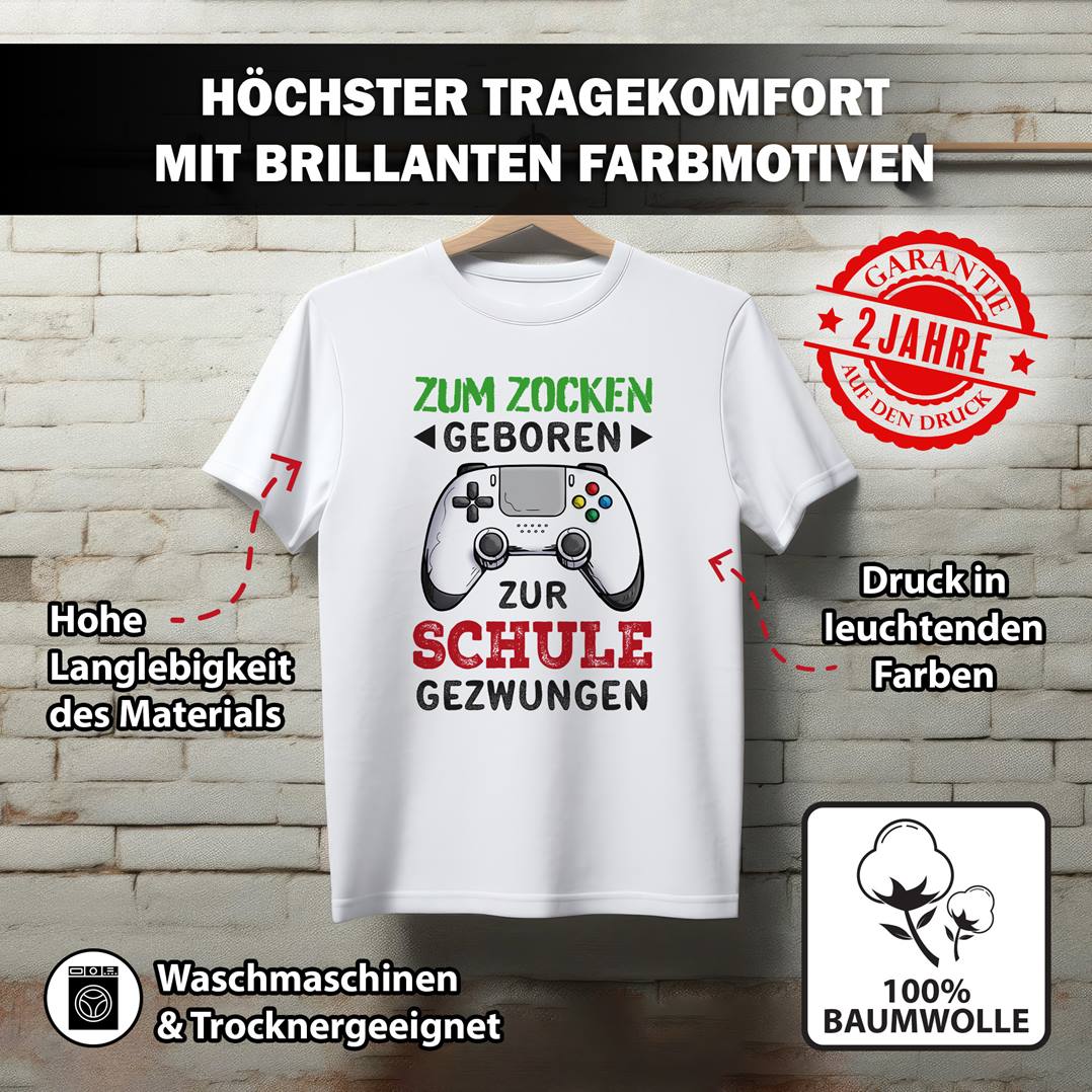 T-Shirt Kinder - Zum Zocken geboren Zur Schule gezwungen