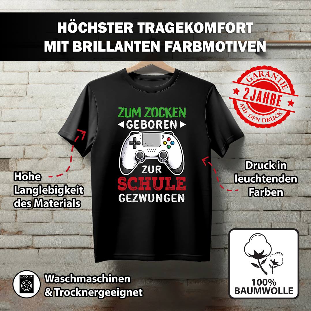 T-Shirt Kinder - Zum Zocken geboren Zur Schule gezwungen