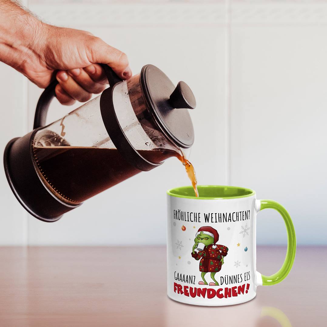 Tasse - Grinch - Fröhliche Weihnachten? Gaaaanz dünnes Eis Freundchen!