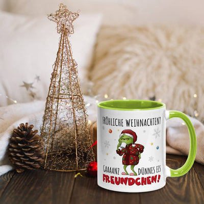 Tasse - Grinch - Fröhliche Weihnachten? Gaaaanz dünnes Eis Freundchen!