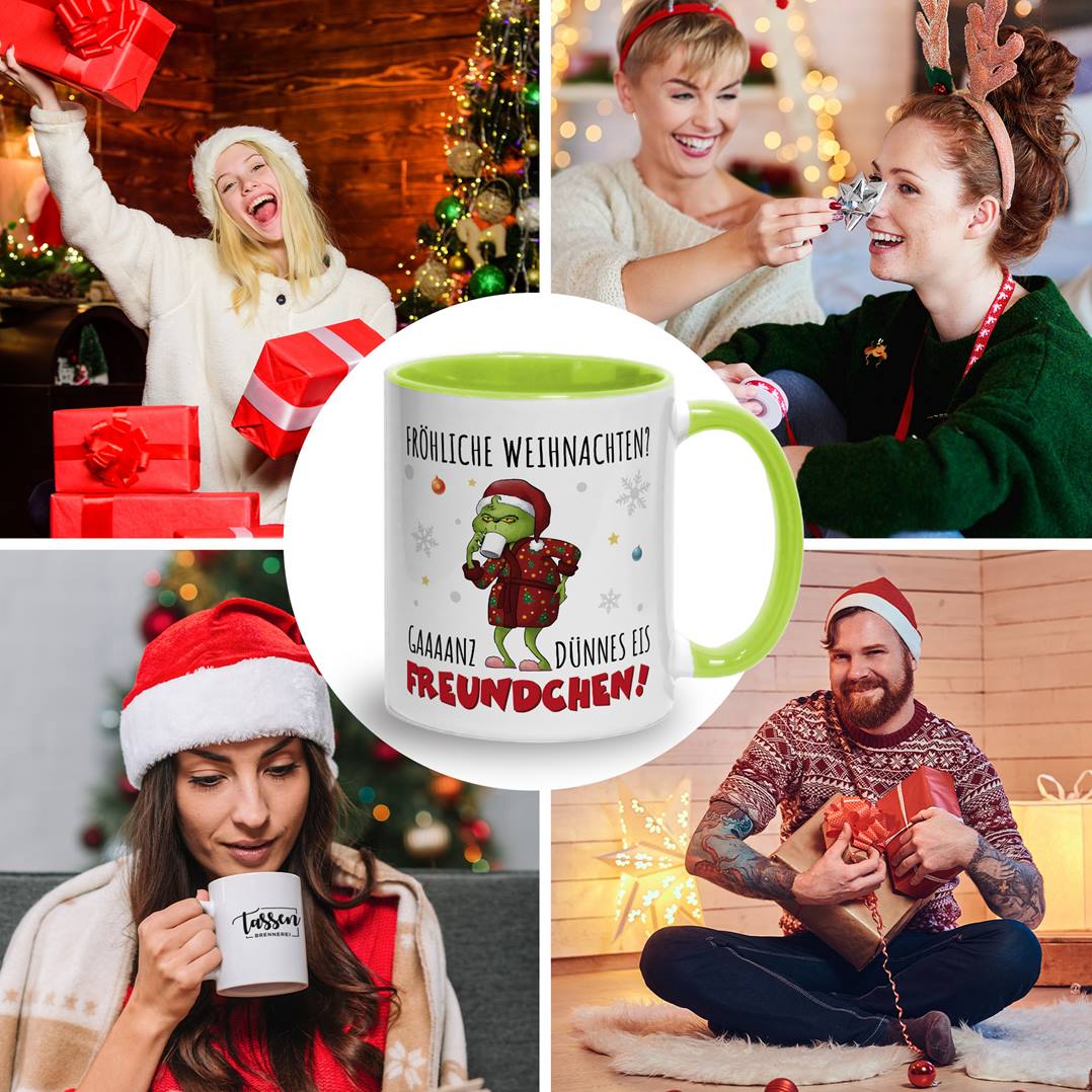 Tasse - Grinch - Fröhliche Weihnachten? Gaaaanz dünnes Eis Freundchen!