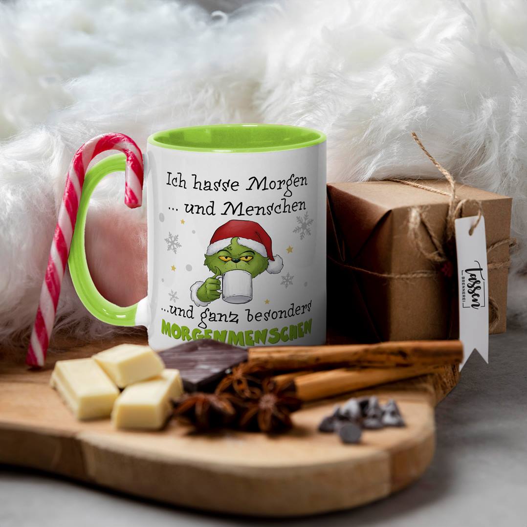 Tasse - Grinch - Ich hasse Morgen und Menschen und ganz besonders Morgenmenschen