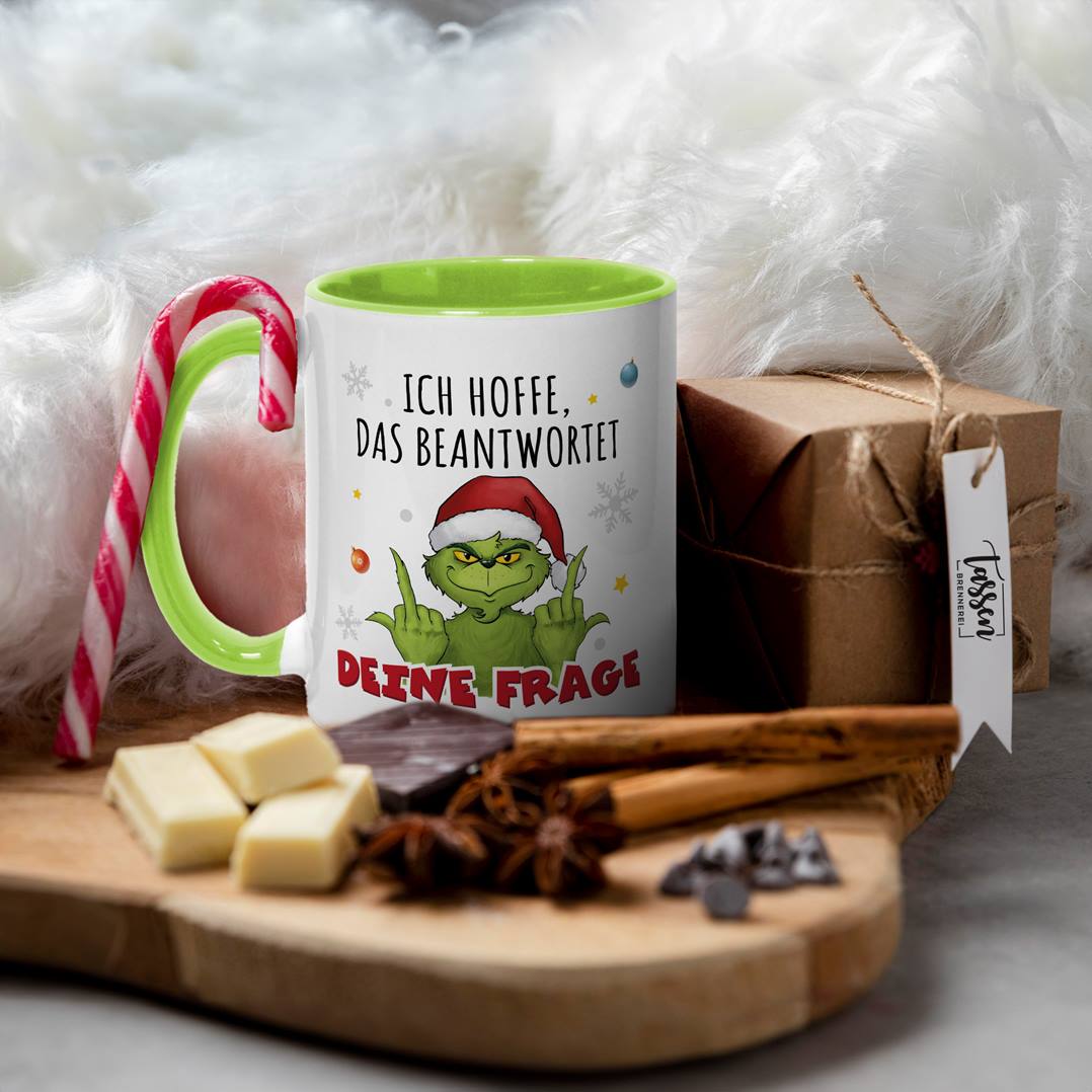 Tasse - Grinch - Ich hoffe, das beantwortet Deine Frage (Mittelfinger)