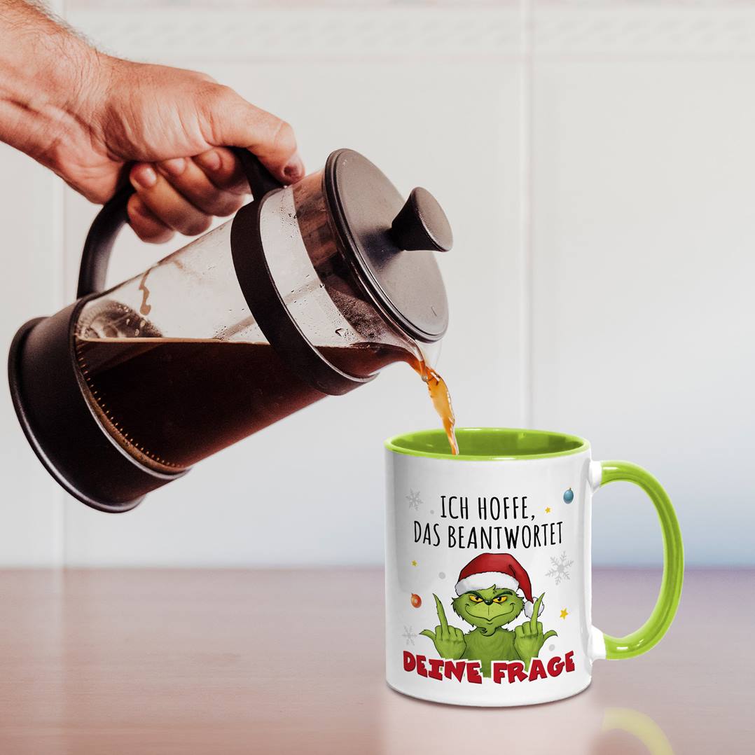 Tasse - Grinch - Ich hoffe, das beantwortet Deine Frage (Mittelfinger)