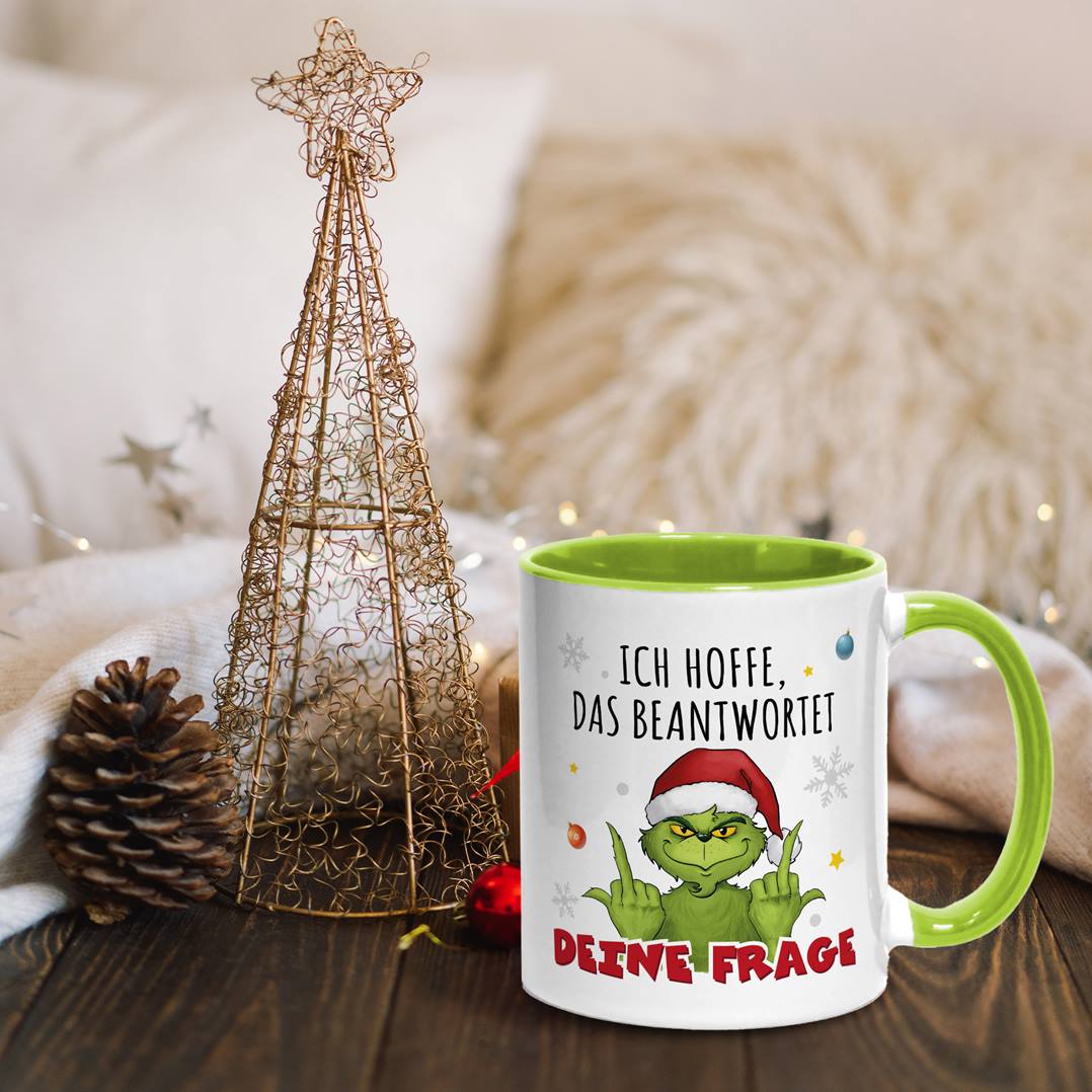 Tasse - Grinch - Ich hoffe, das beantwortet Deine Frage (Mittelfinger)