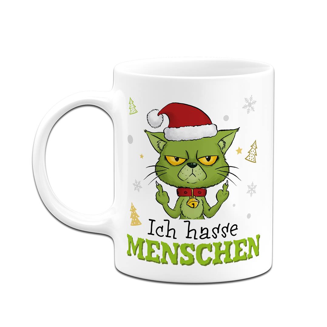 Tasse - Grinch Katze - Ich hasse Menschen (Mittelfinger)