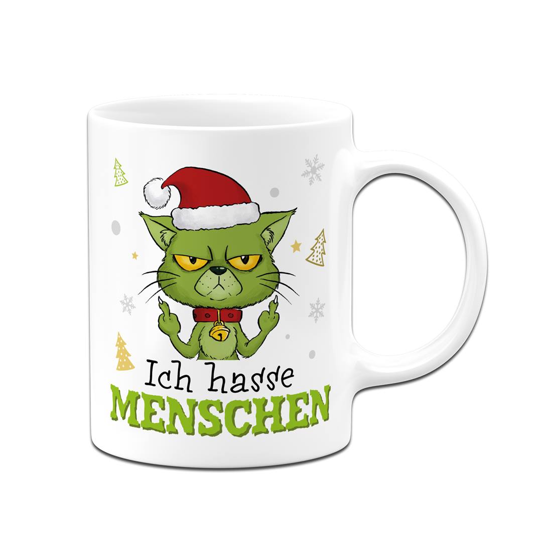 Tasse - Grinch Katze - Ich hasse Menschen (Mittelfinger)