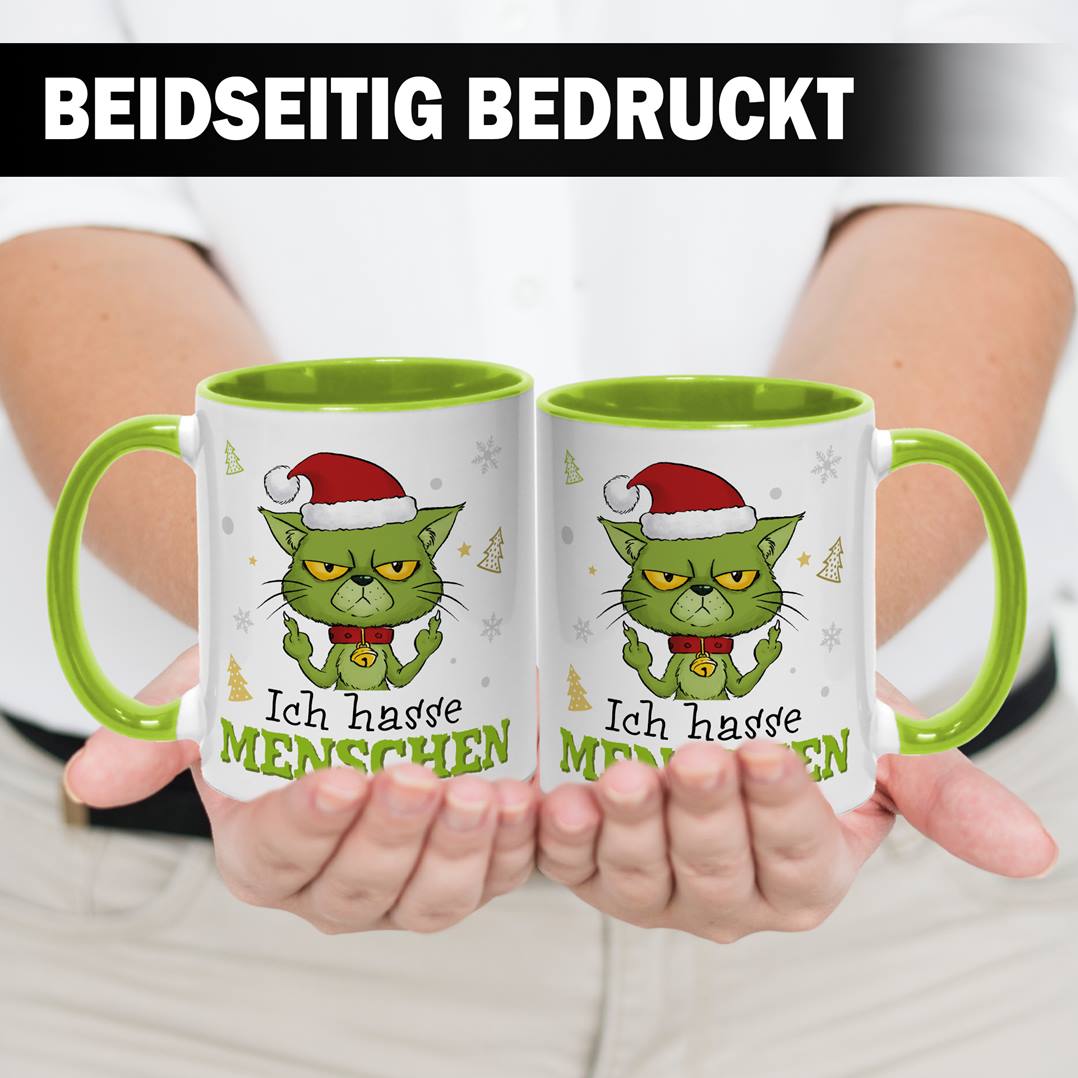 Tasse - Grinch Katze - Ich hasse Menschen (Mittelfinger)