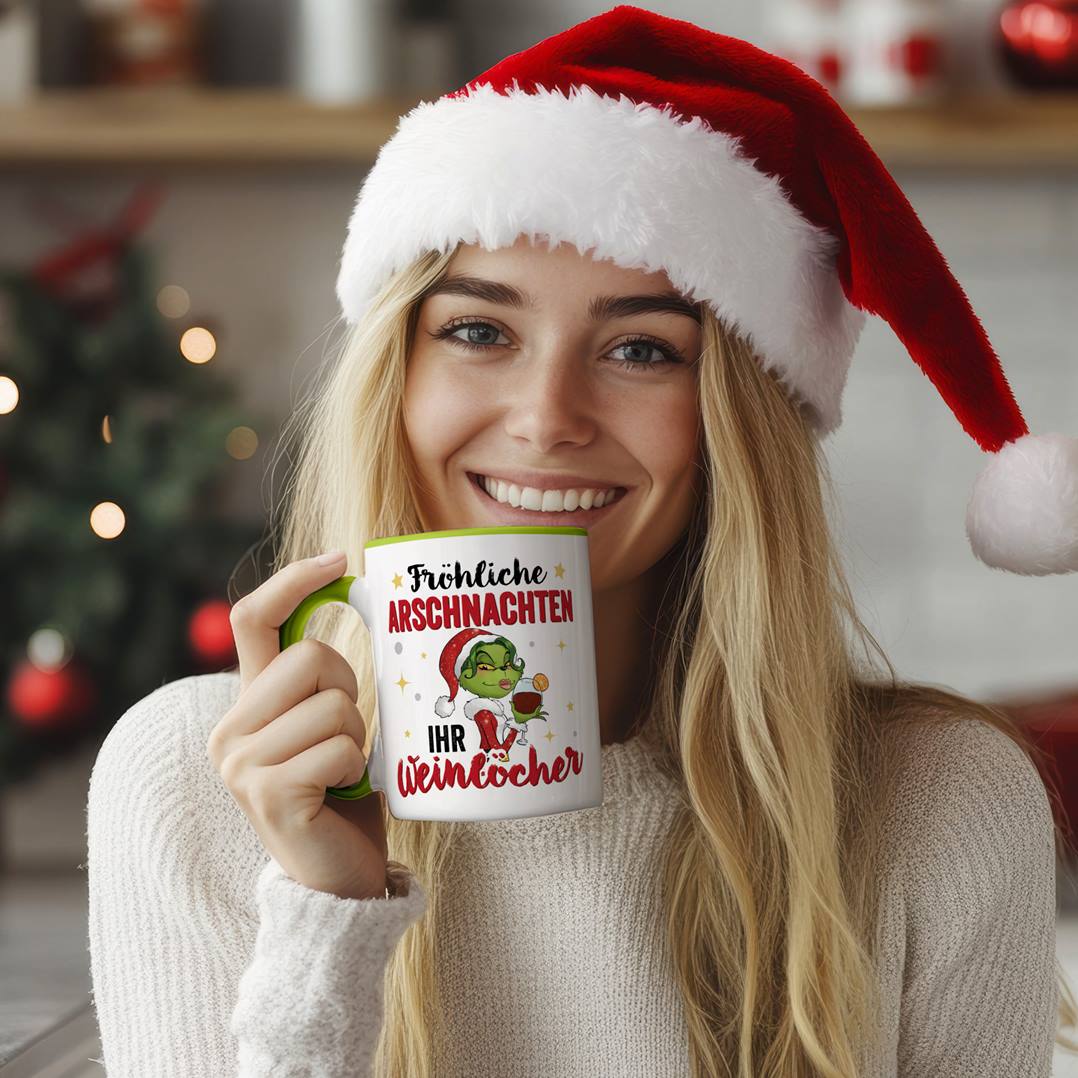 Tasse - Miss Grinch - Fröhliche Arschnachten, ihr Weinlöcher!