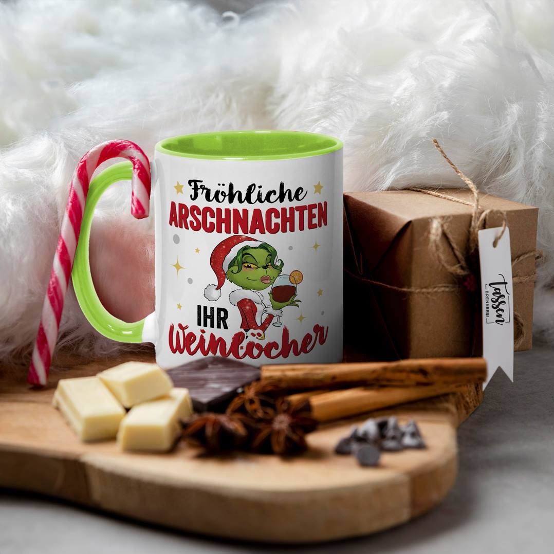 Tasse - Miss Grinch - Fröhliche Arschnachten, ihr Weinlöcher!